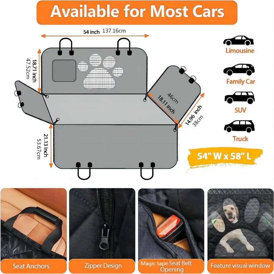 🐾 PawShield Comfort Hammock – Dog Car Seat Cover